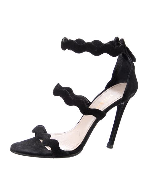 Prada Suede Scalloped Accent Sandals 